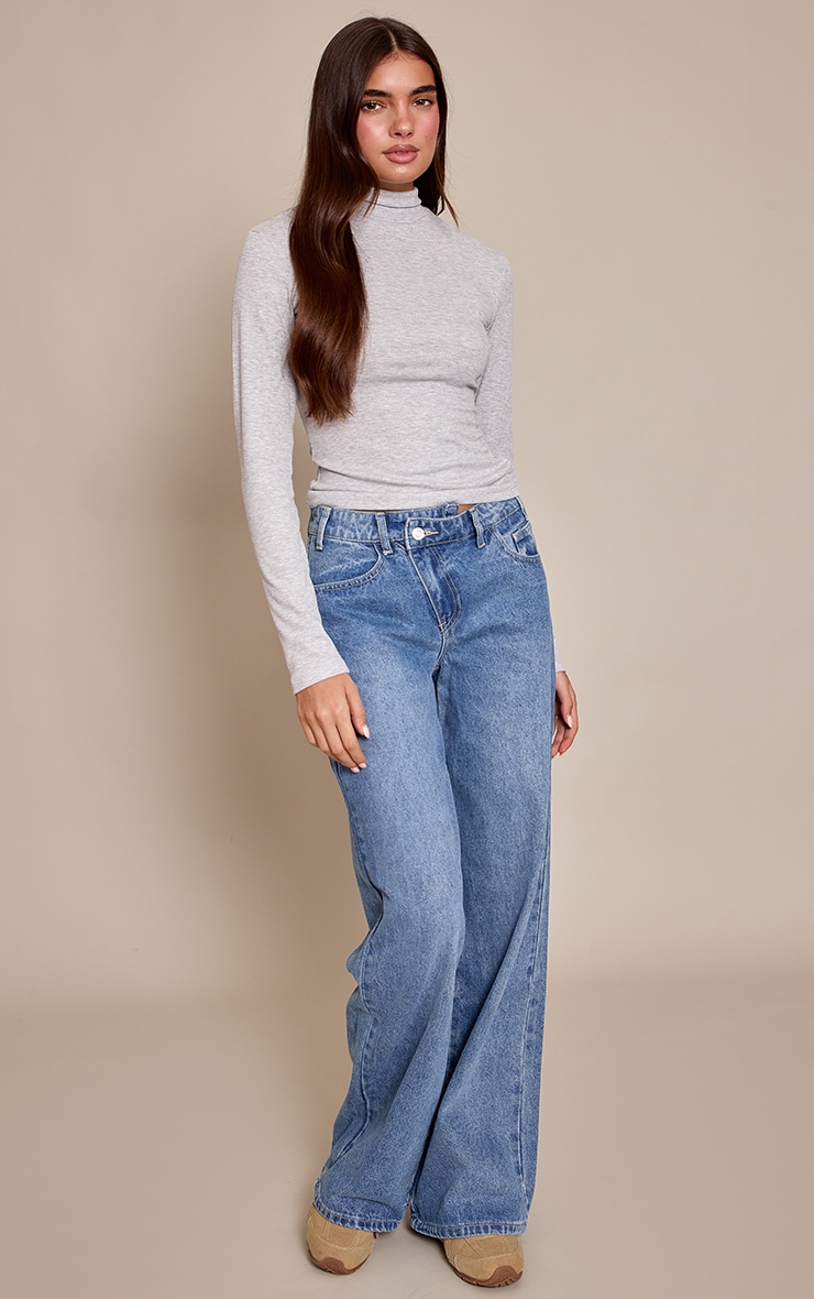 Jean large bleu moyen à taille asymétrique image 2