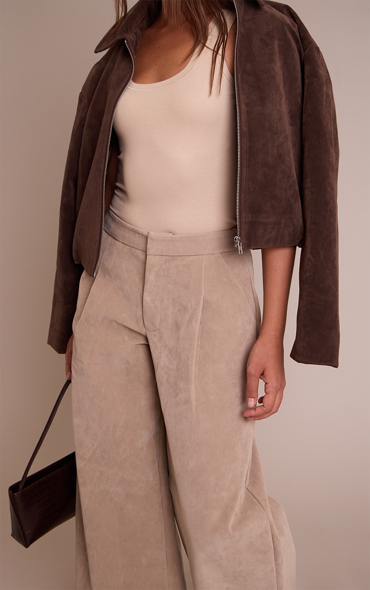 Sand Faux Suede Wide Leg Pants image 4