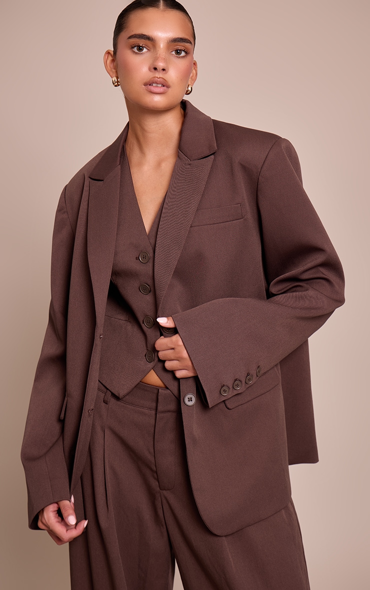 Dark Brown Tailored Woven Oversized Dad Blazer image 1