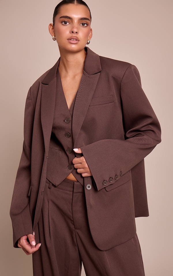 Dark Brown Tailored Woven Oversized Dad Blazer