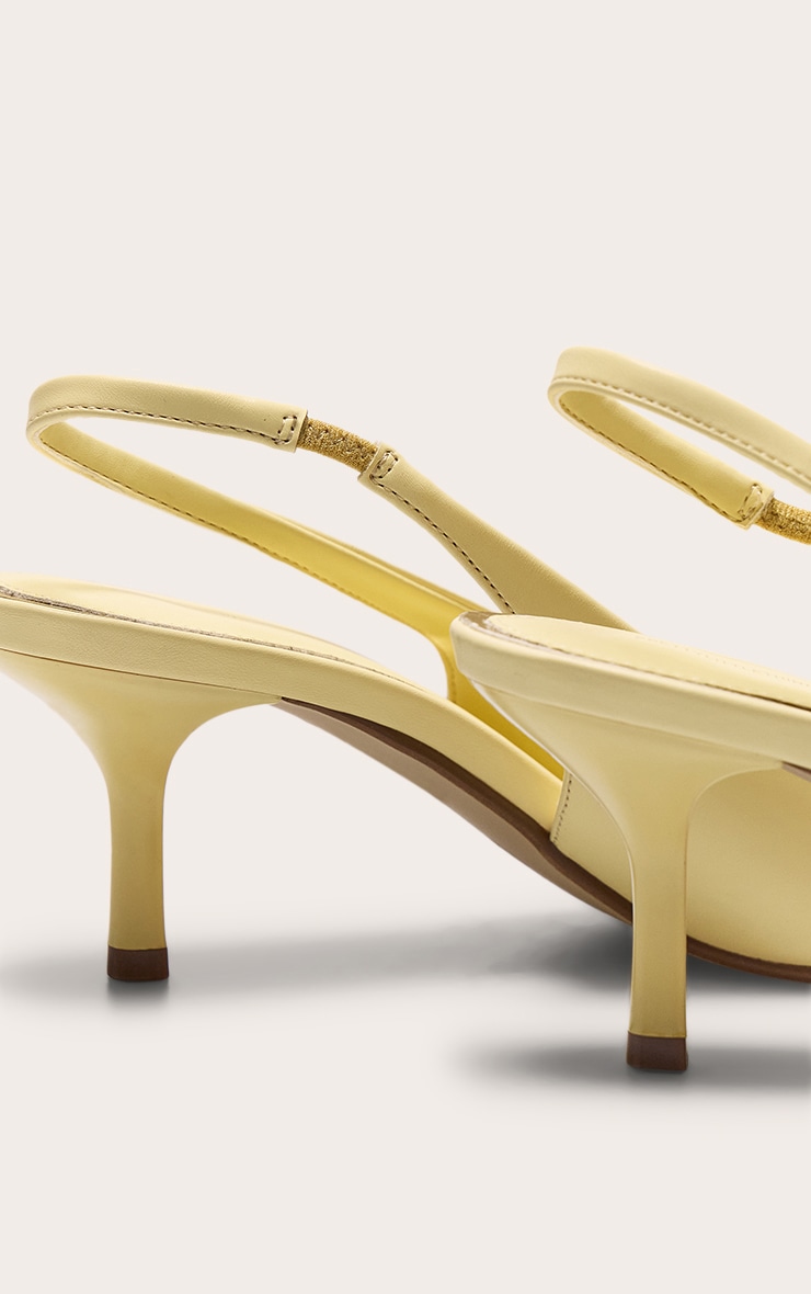 Escarpins pointus en PU jaune citron à talon moyen et bride derrière image 4