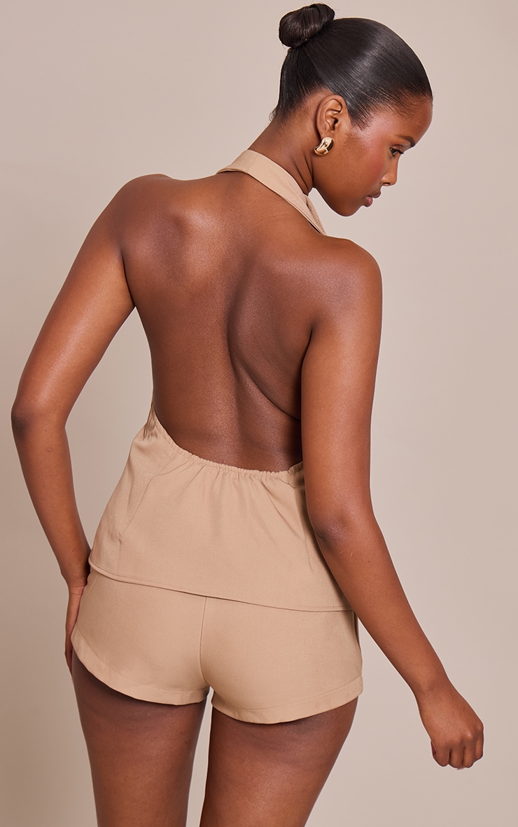 Mocha Collar Button Down Detail Romper image 2