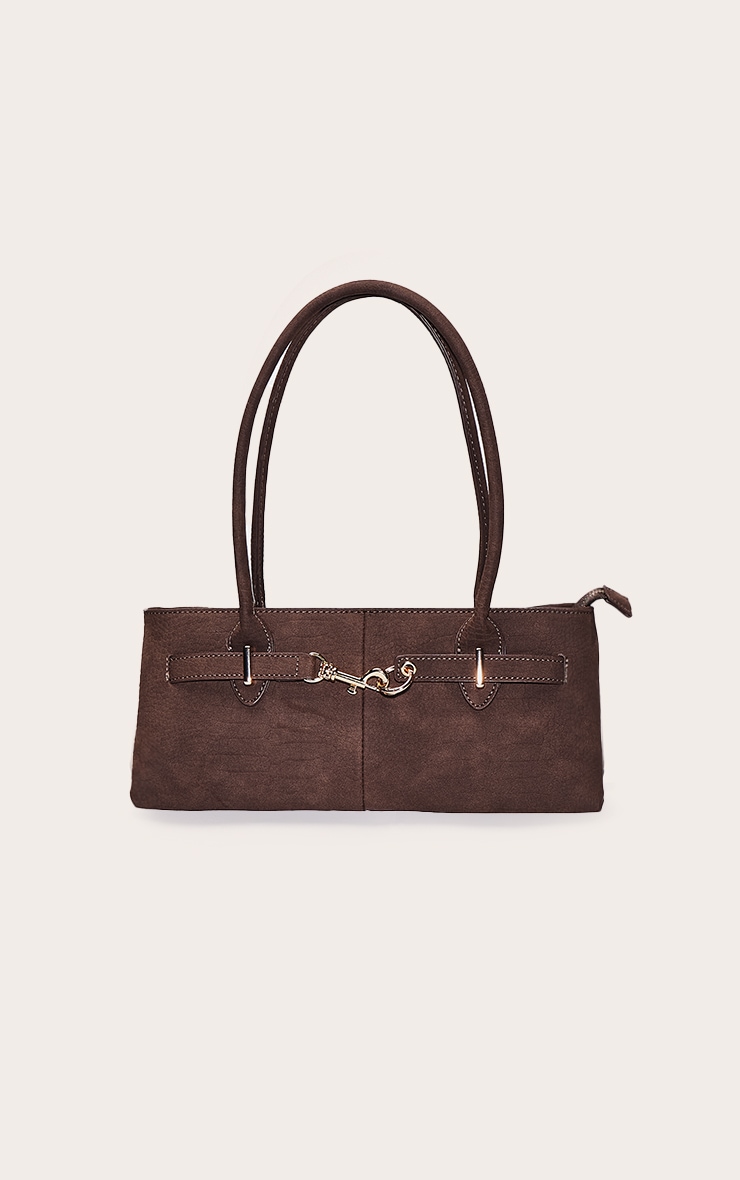 Chocolate Croc Faux Suede Shoulder Bag image 2