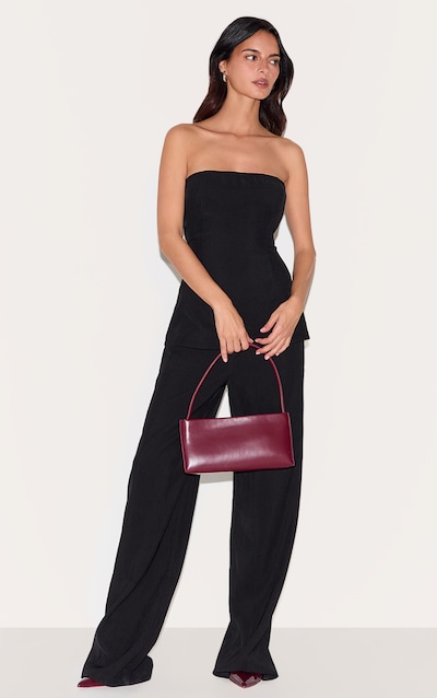 Combinaison de tailleur flare tissée noire à détail bustier long