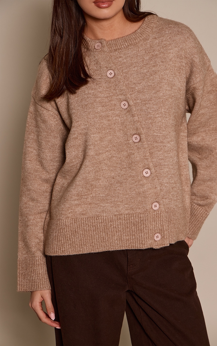 Taupe Asymmetric Button Down Cardigan  image 4