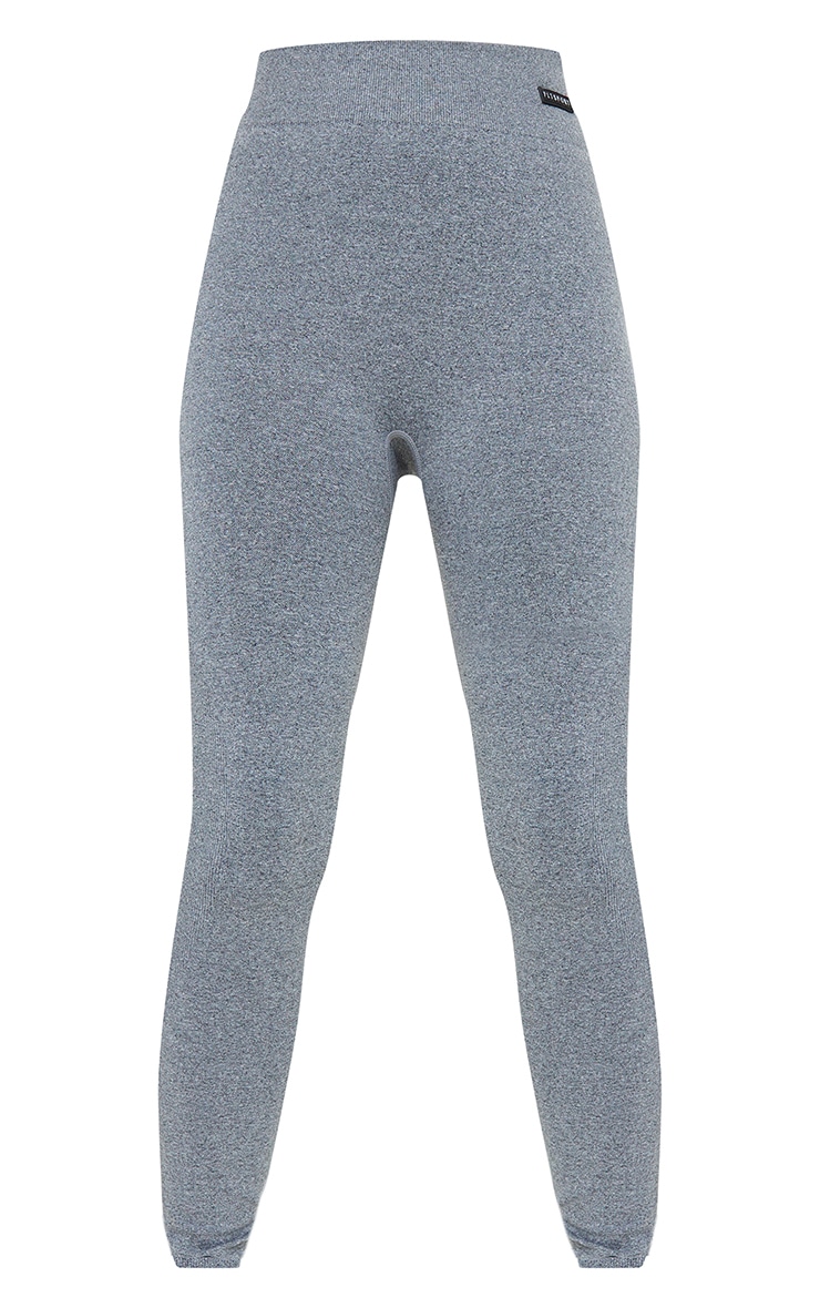 Grey Marl Seamless Rib Waist Gym Leggings image 5