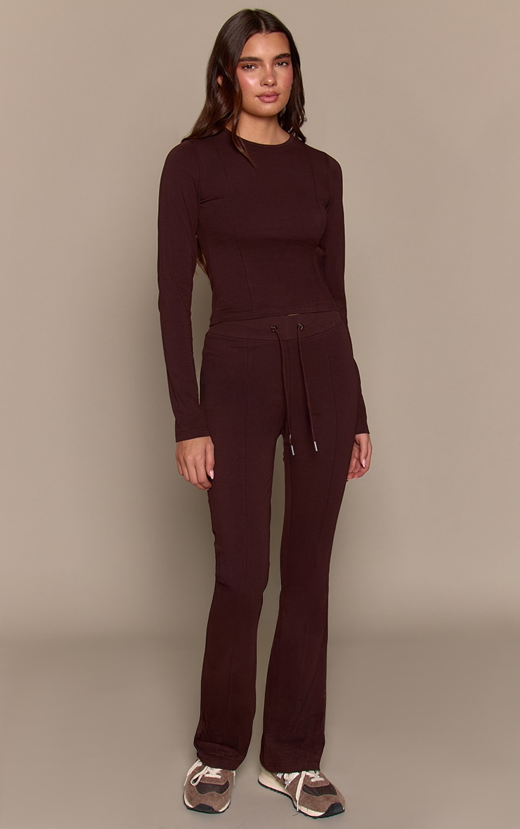 Dark Brown Cotton Seam Detail Mid Rise Skinny Flares image 2