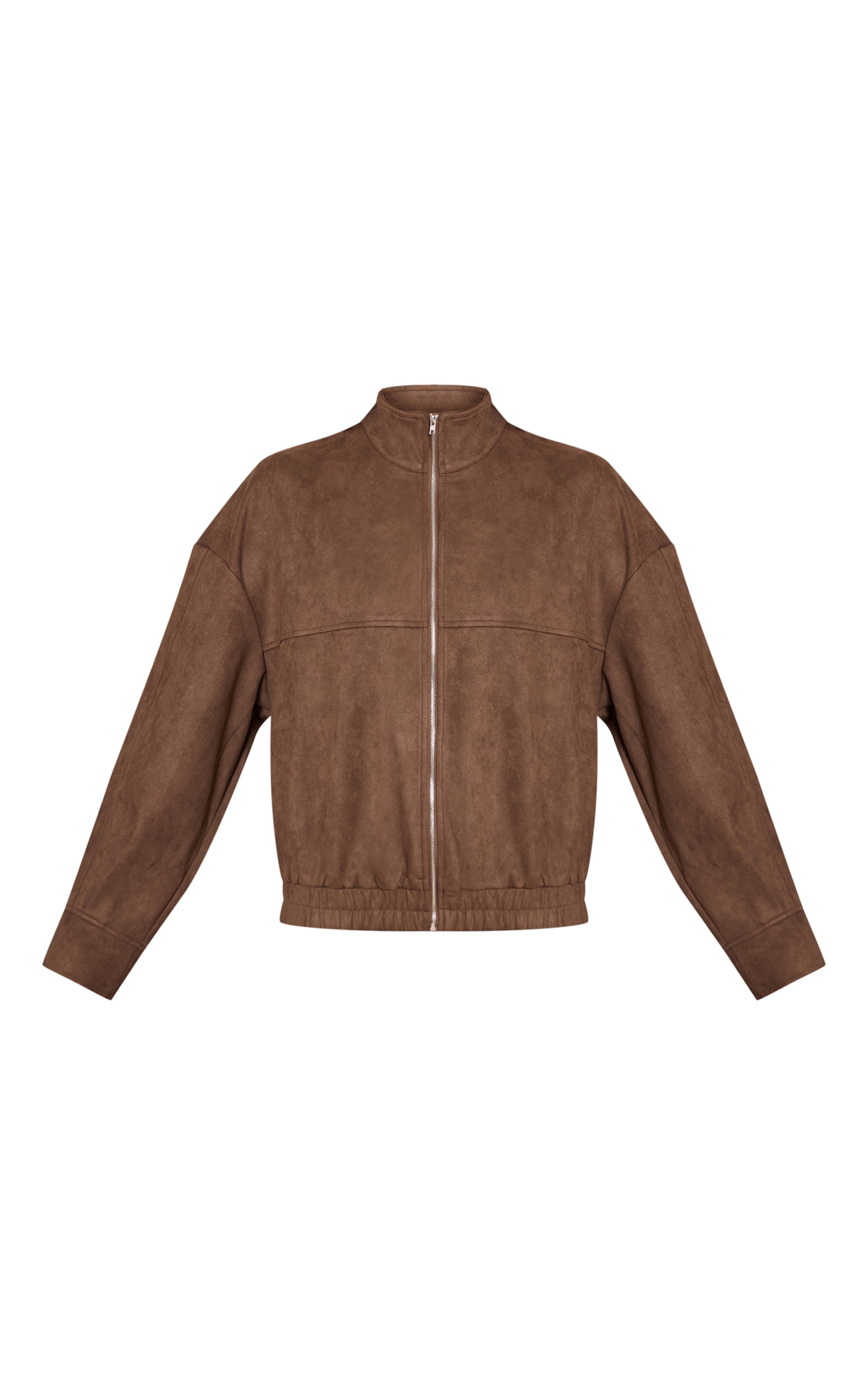 Chocolate Faux Suede Funnel Neck Zip Up Jacket image 5