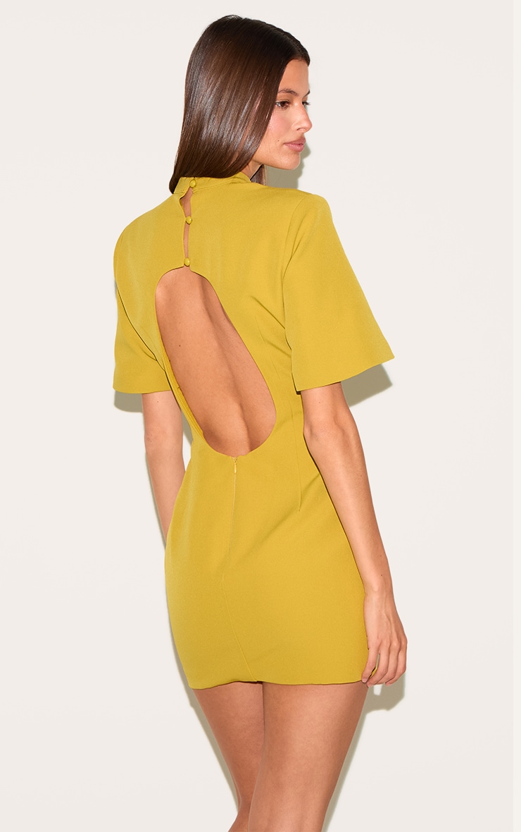 Olive Woven Cinched Backless Mini Dress image 2