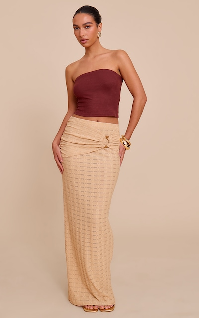 Stone Textured Wooden Trim Maxi Skirt