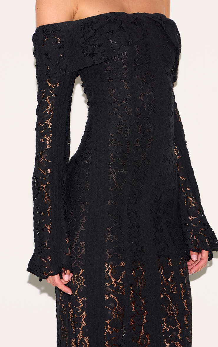 Black Lace Fold Over Bandeau Maxi Dress image 4