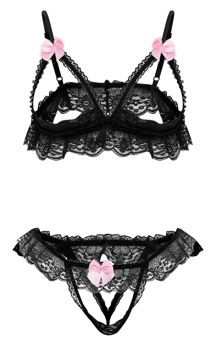 Black Bow Detail PeekaBoo Lingerie Set. Lingerie PrettyLittleThing