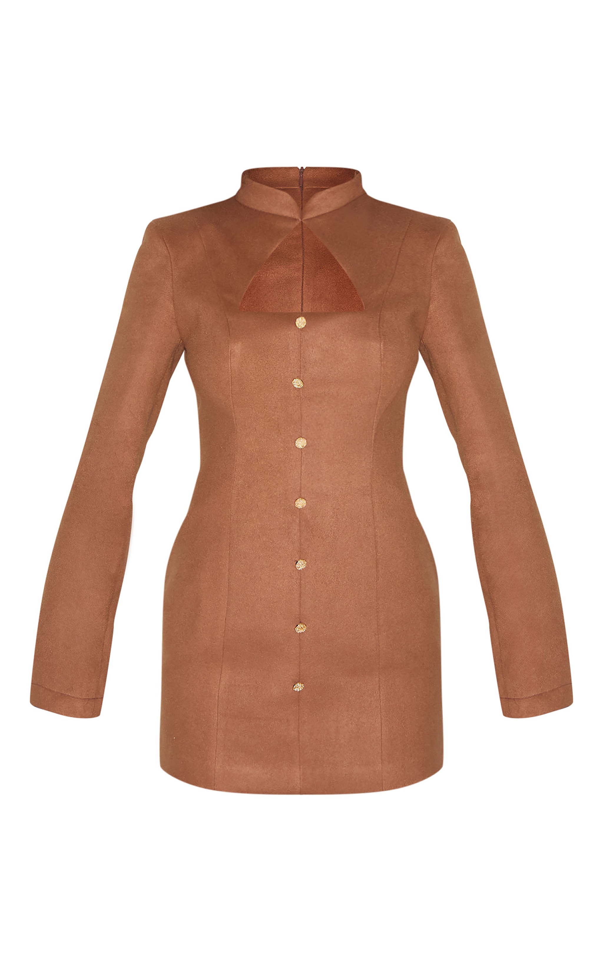 Deep Taupe Brushed Woven Long Sleeve Button Detail Mini Dress image 2