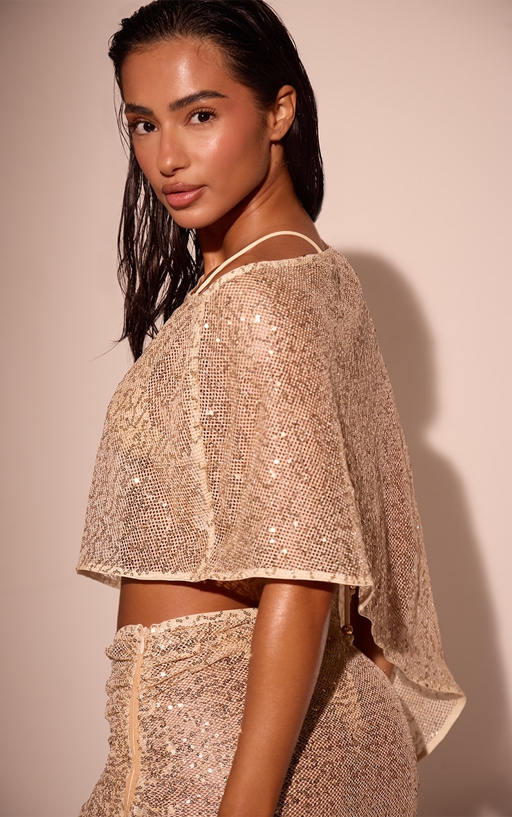 Gold Sequin Shawl Beach Top image 2