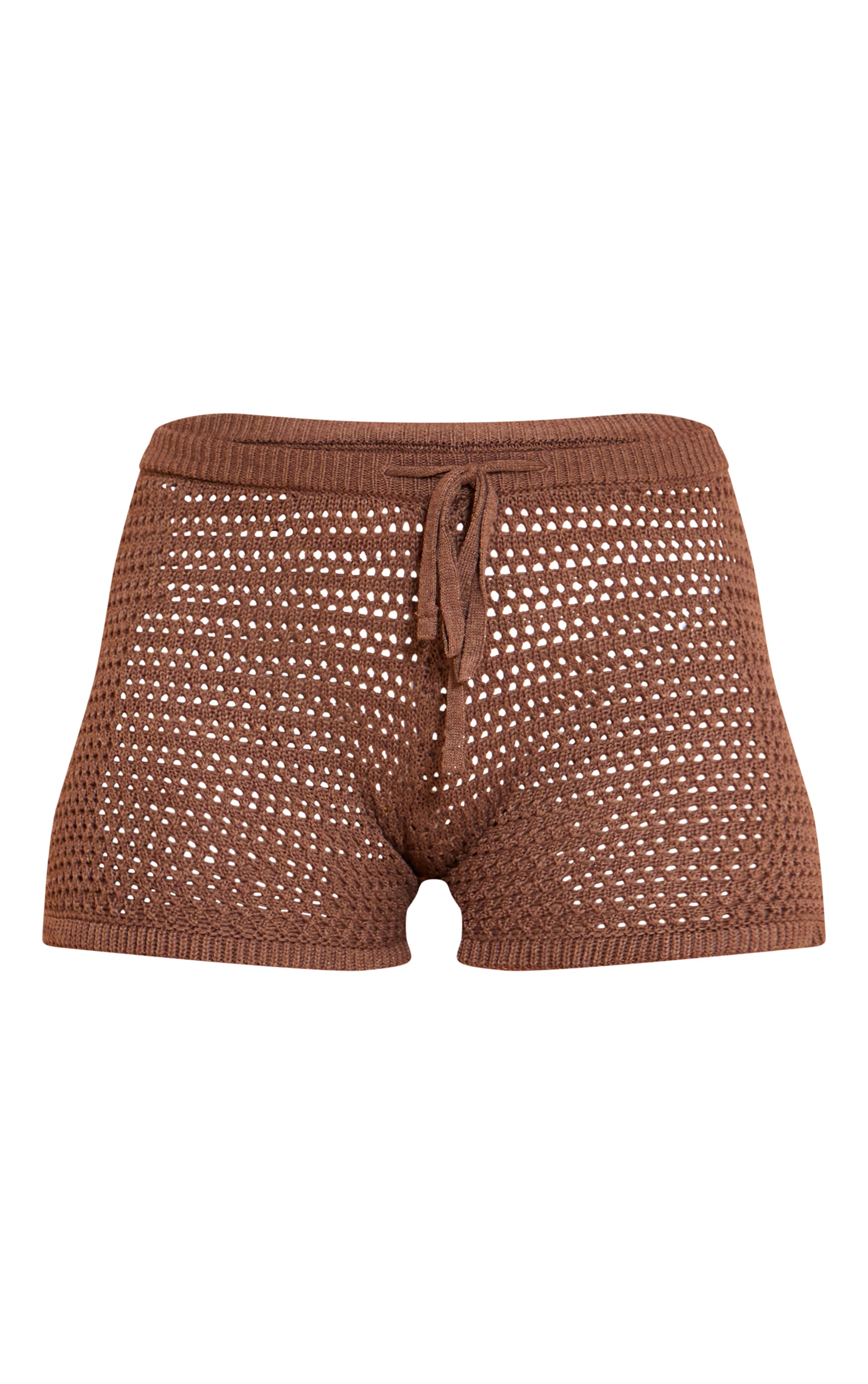 Mocha Fine Crochet Knit Drawstring Shorts image 6