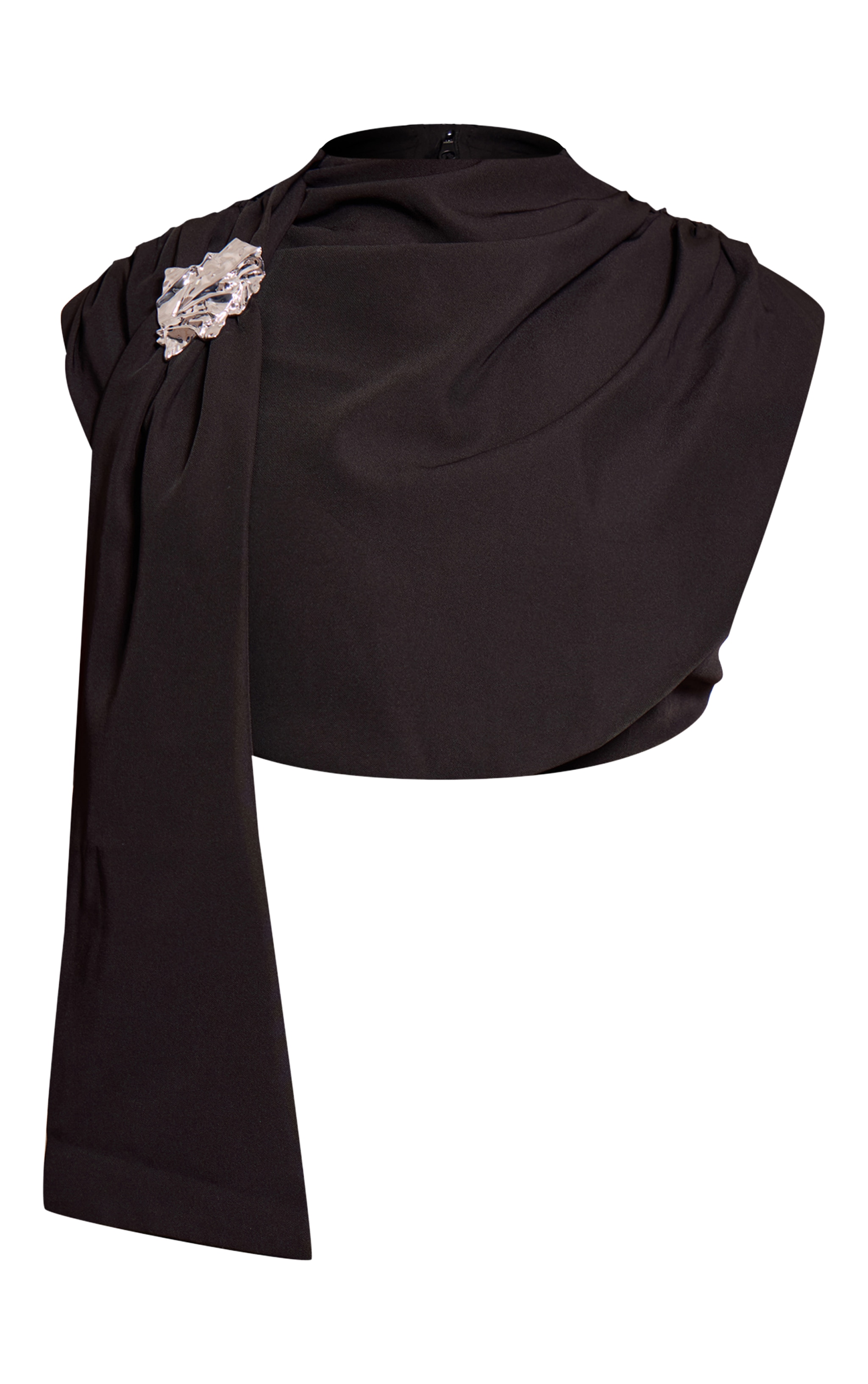 Plus Premium Black Woven Trim Detail Draped Crop Top image 5