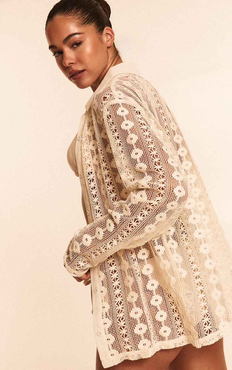 Cream Oversized Crochet Beach Shirt image 2