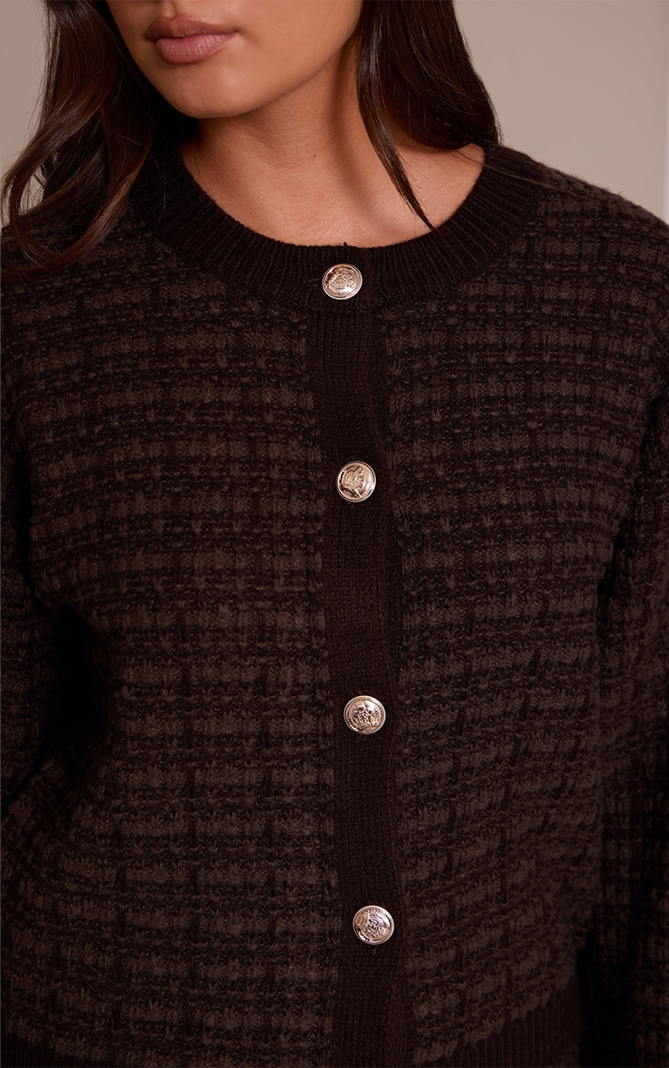Chocolate Boucle Knitted Button Up Cardigan image 4