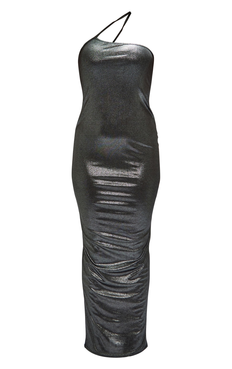 Silver Metallic Asymmetric Strappy Back Midaxi Dress image 5