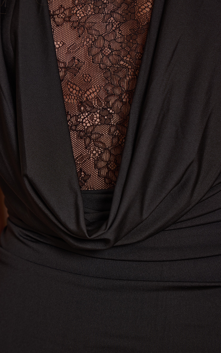 Black Soft Lace Panel Cowl Neck Maxi Dress image 4