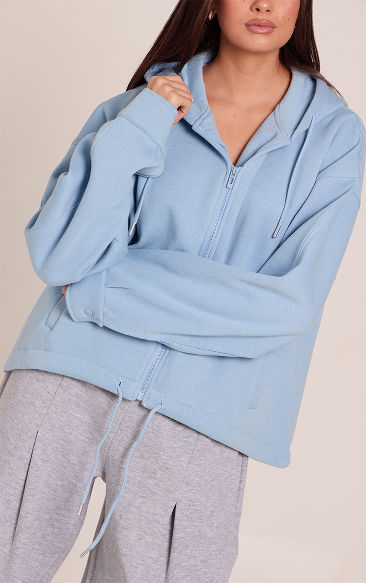 Light Blue Oversized Zip Up Toggle Waist Hoodie image 4