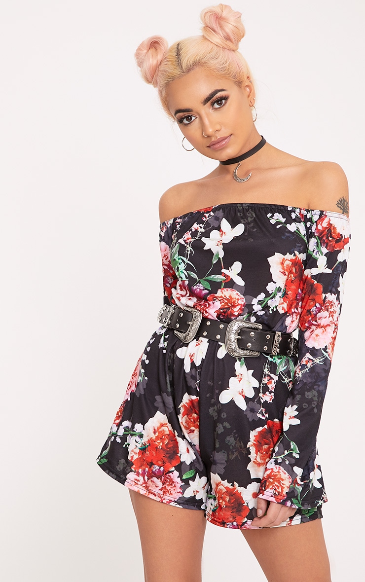Micah Flower Print Playsuit Playsuits PrettyLittleThing
