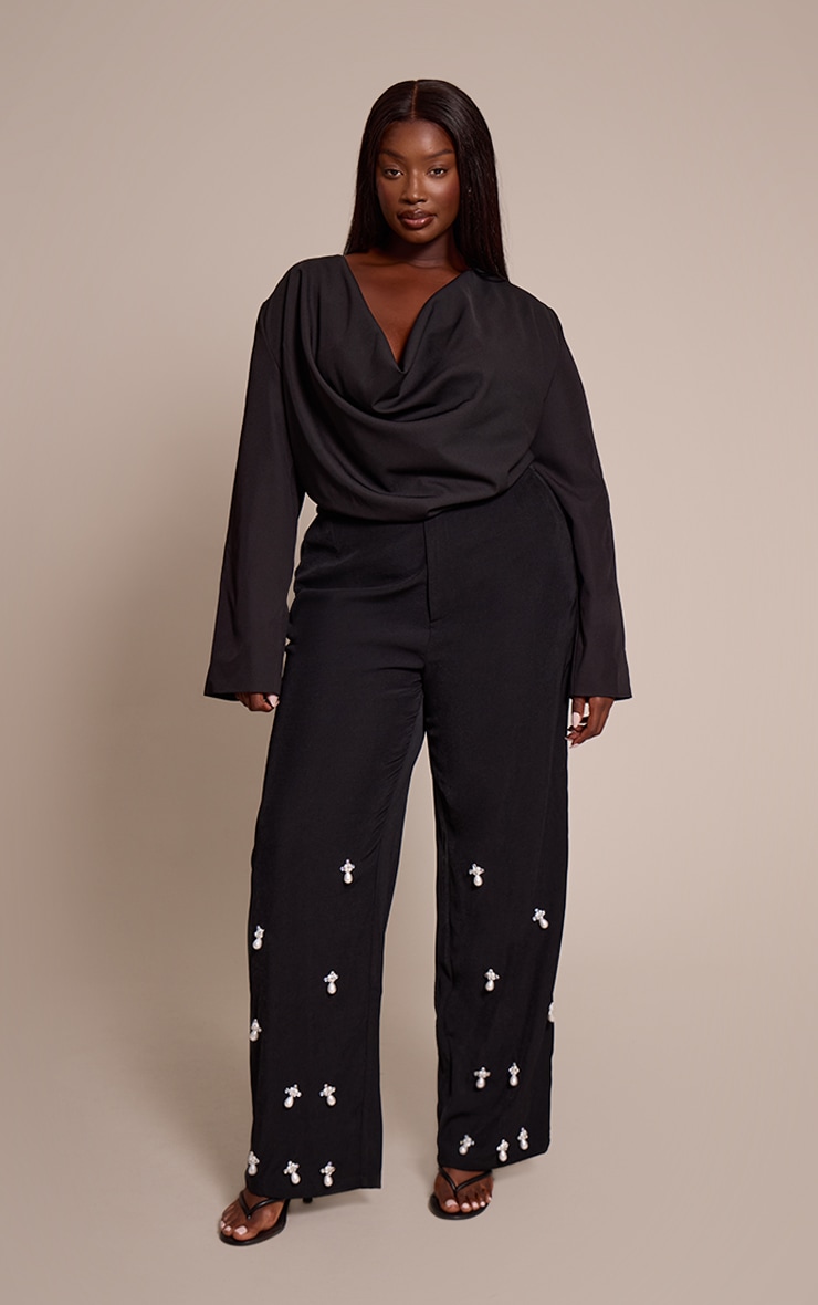 Plus Black Woven Drape Plunge Top  image 3