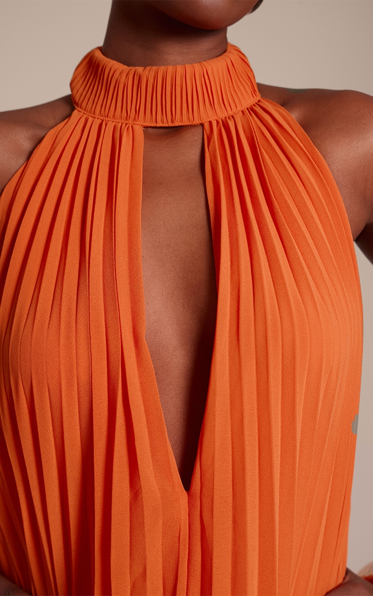 Orange Plisse High Neck Maxi Dress image 4