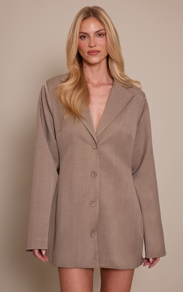 Grey Woven Cowl Open Back Blazer Dress image 2