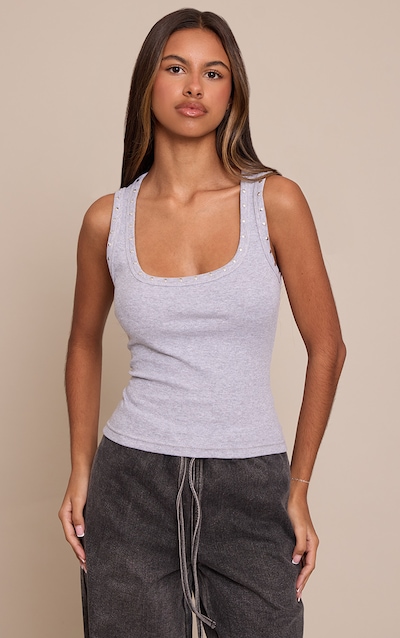 Petite Ash Grey Stud Detail Vest Top