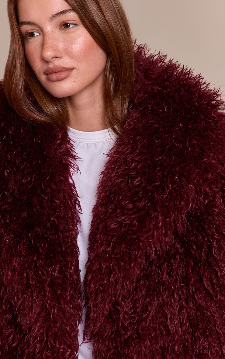 Cherry Red Mongolian Fur Midi Coat image 4