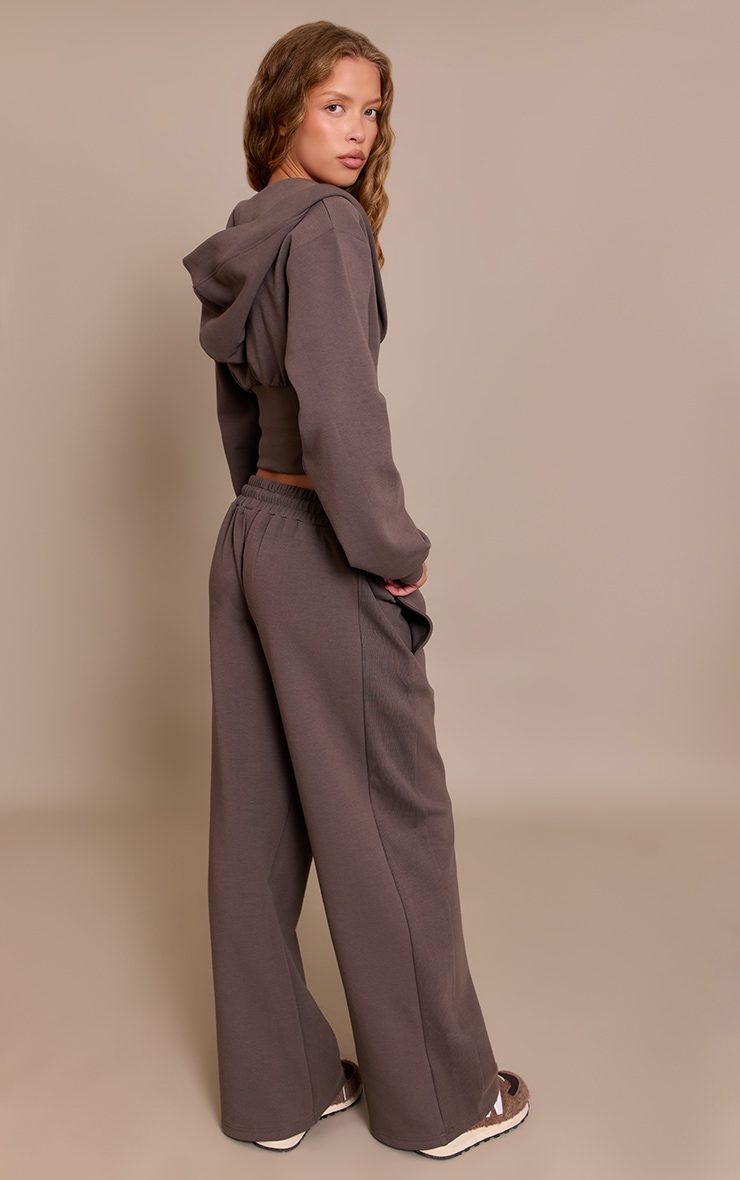 Charcoal Embroidered Interlock Rib Panel Wide Leg Track Pants image 3