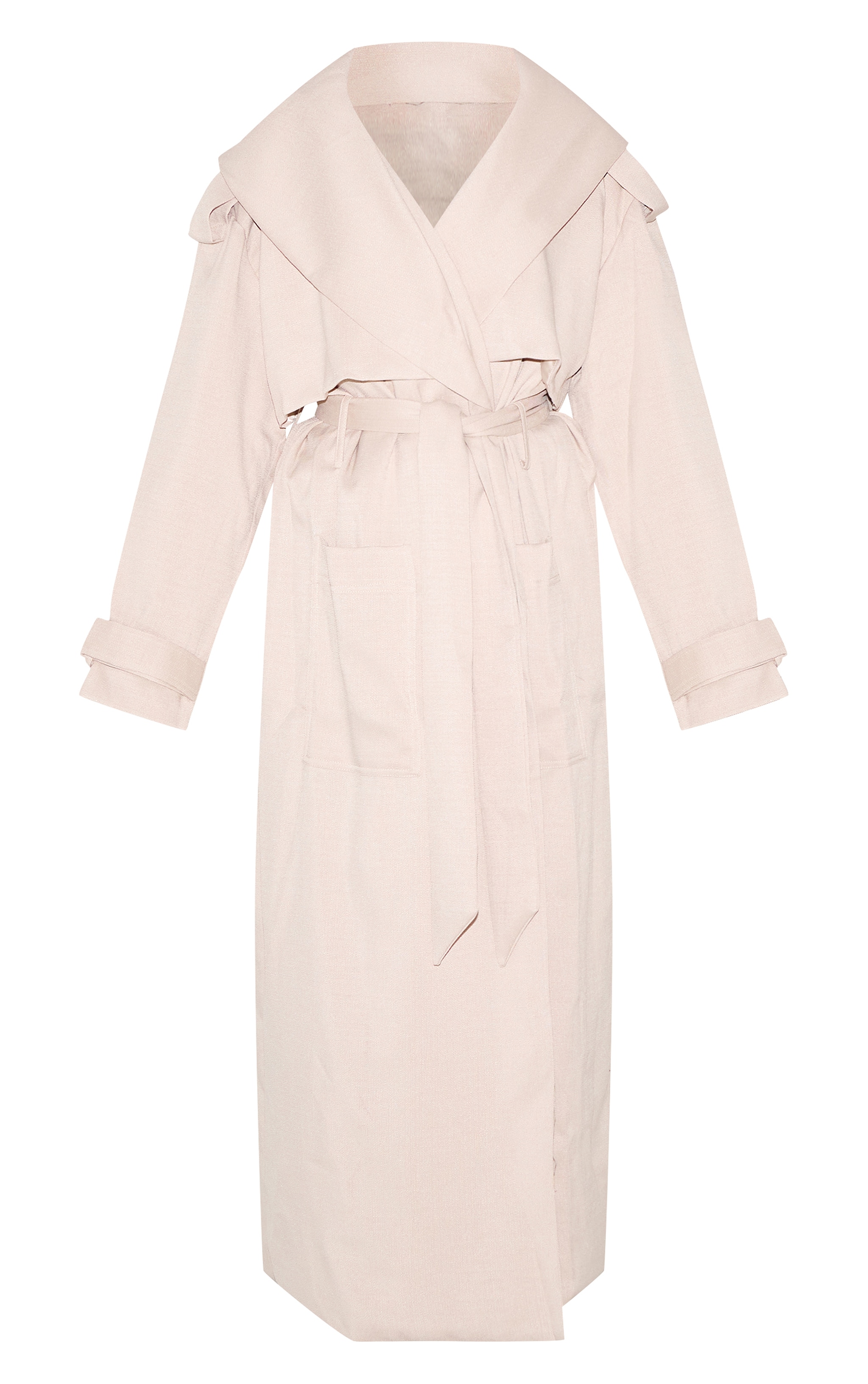 Ecru Textured Tie Detail Oversized Trench Coat image 5