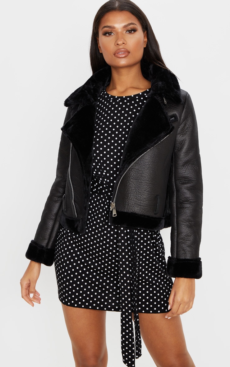 Black PU Cropped Aviator