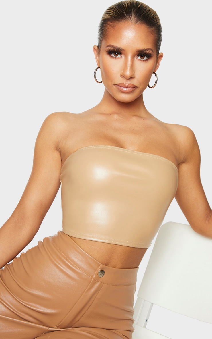 Nude Bandeau Pu Crop Top