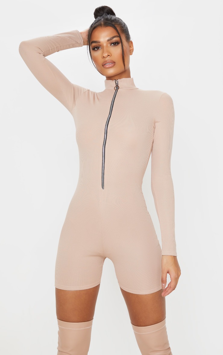 Stone Zip Front Rib Unitard