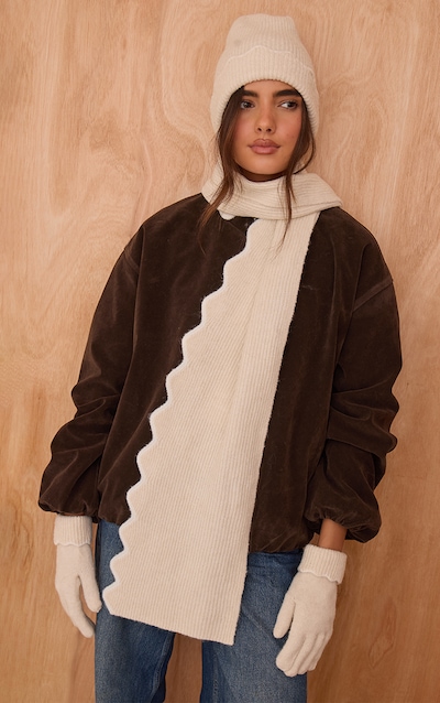 Oatmeal With Cream Scalloped Trim Scarf