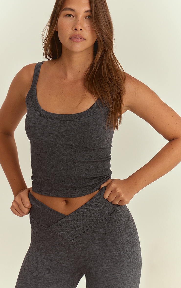 Charcoal Seamless Marl Double Strap Gym Vest image 4