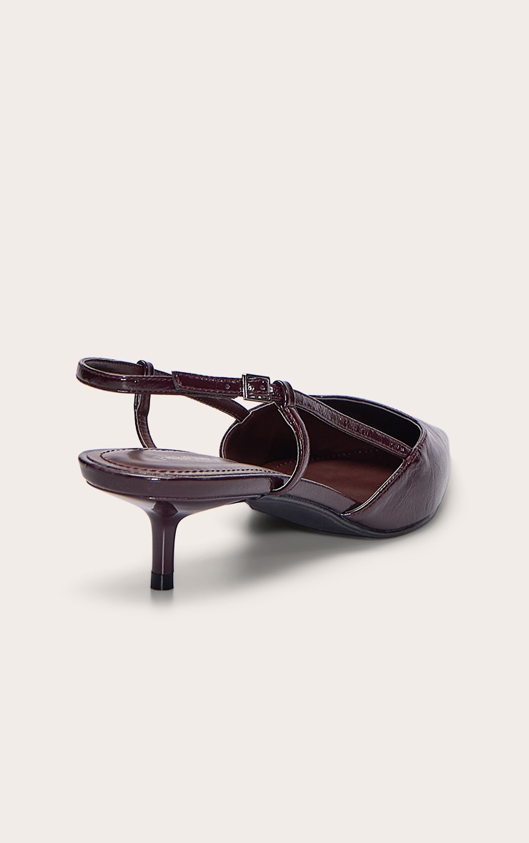 Burgundy Patent Crinkle Kitten Heel Sling Back Courts image 4