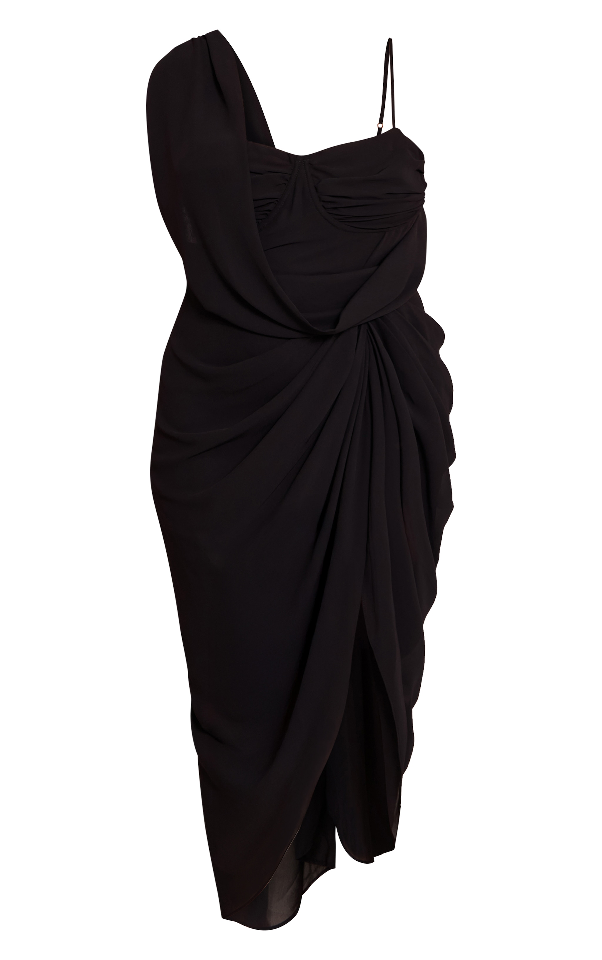 Plus Robe mi-longue en mousseline de soie noire à partie superposée image 5