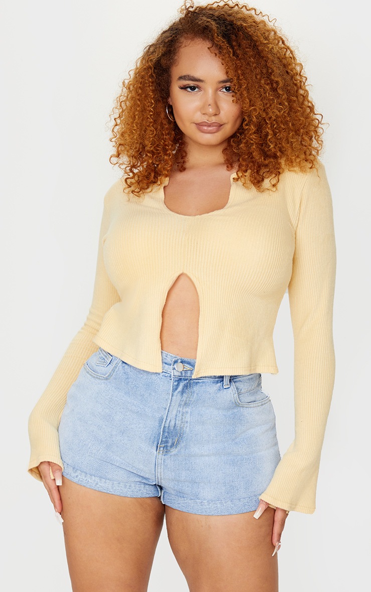 Plus Sand Brushed Rib Long Sleeve Top