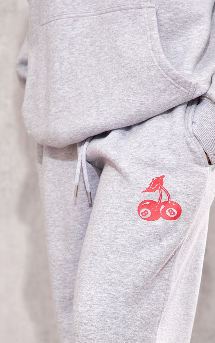 Grey Marl Cherry Print Oversized Wide Leg Sweatpants image 4