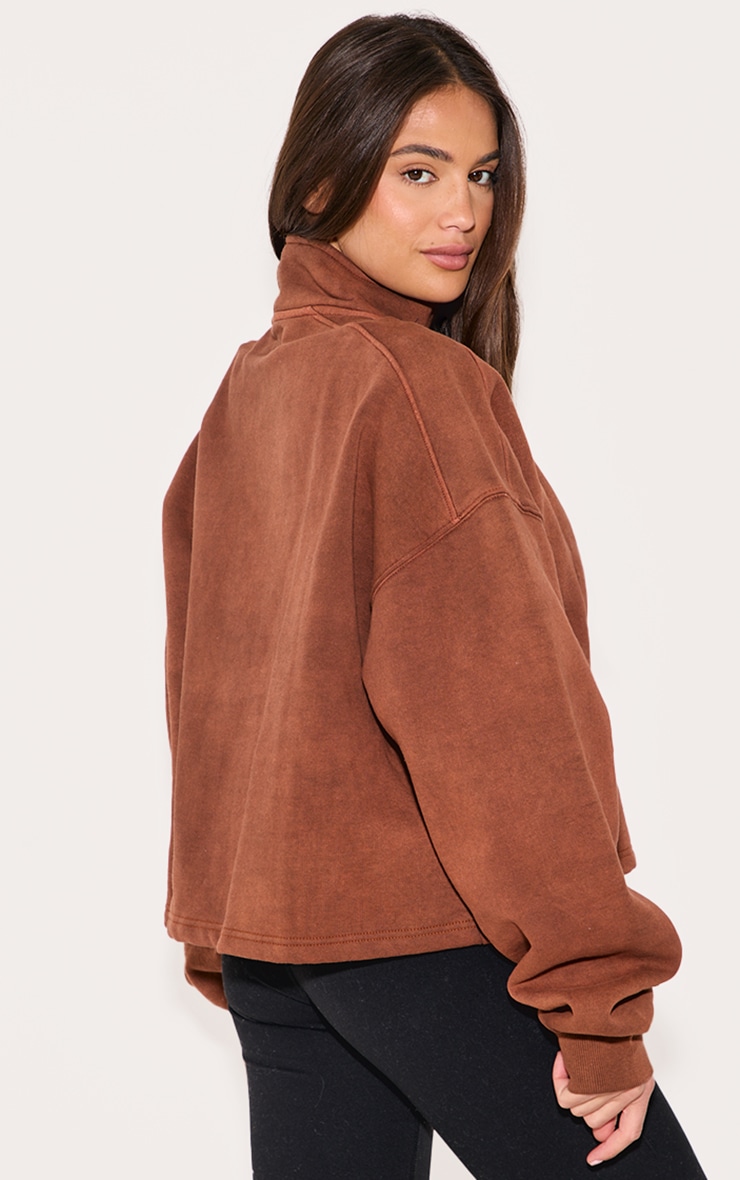 Taupe Washed Boxy Quarter Zip Sweatshirt image 2