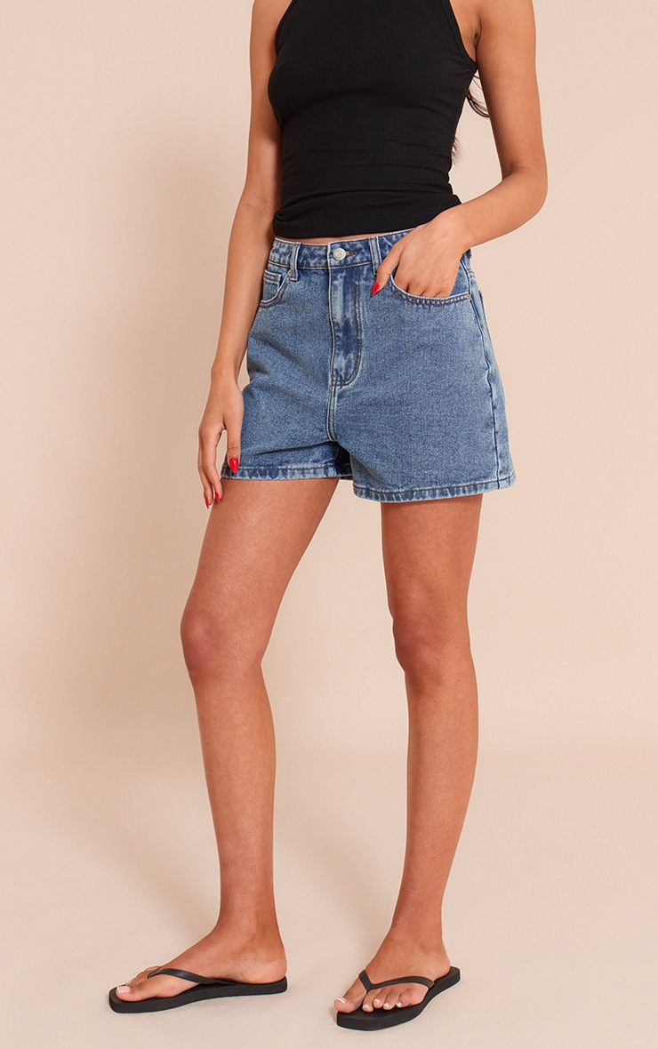 Tall Short mom en jean bleu moyen délavé à taille haute image 4