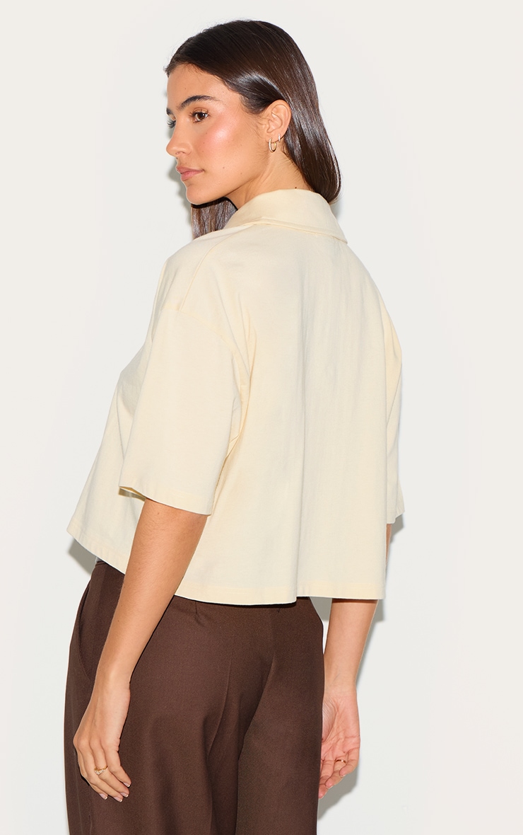 Cream Oversized Short Sleeve Polo Top image 2