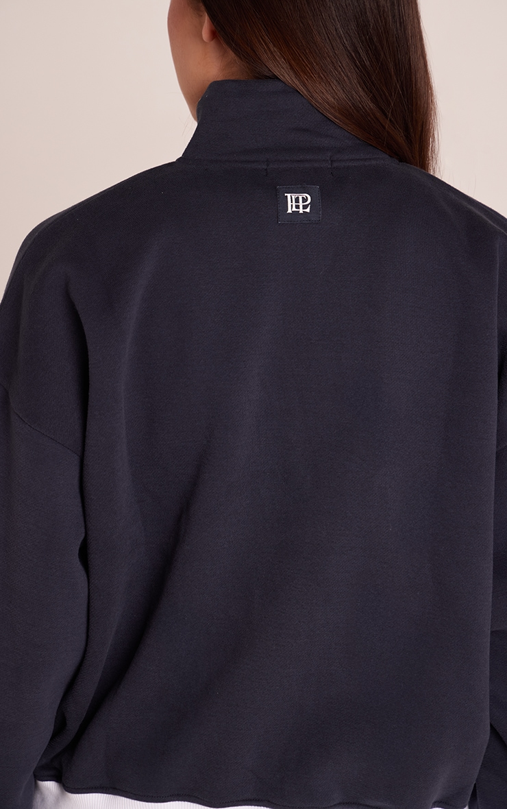 Navy PLT Tab Contrast Cotton Fleece Quarter Zip Sweatshirt image 4