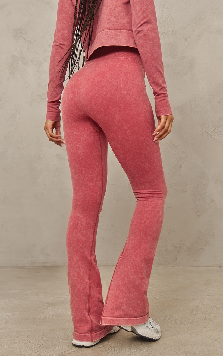 Red Acid Wash Seamless Flare Yoga Pants image 3