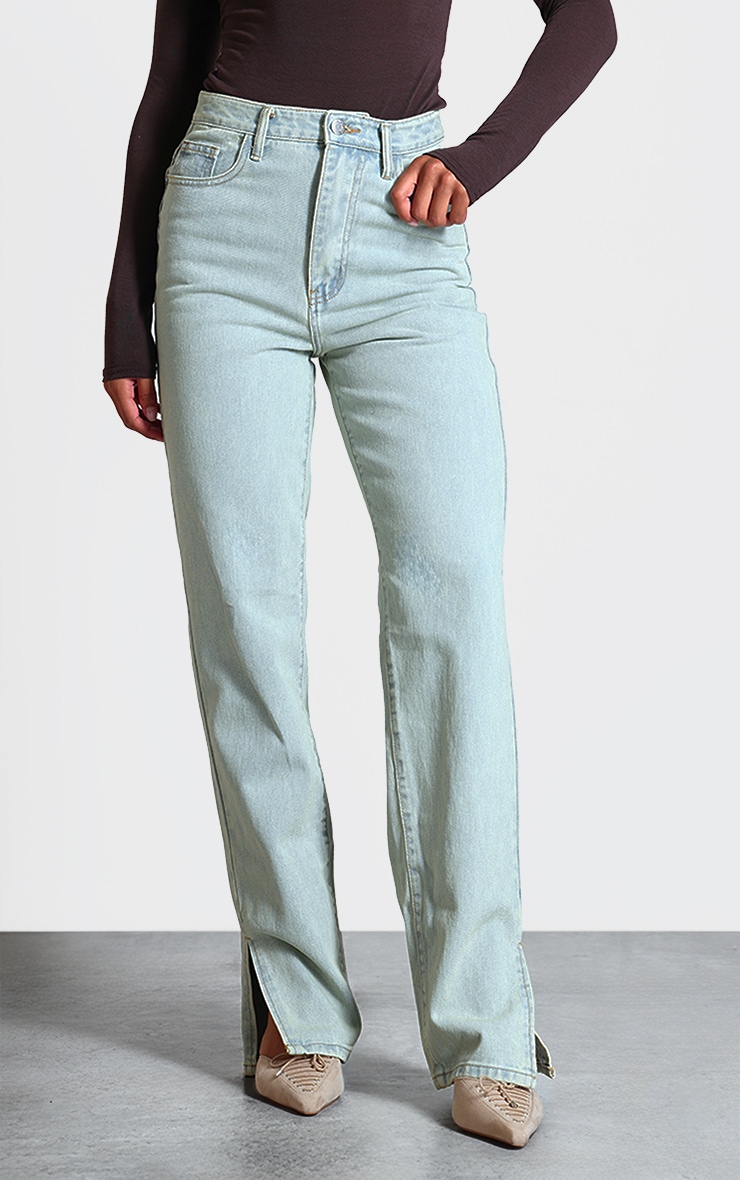  Light Blue Vintage Wash Split Hem Jeans image 2