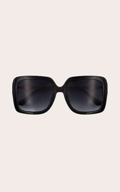 PRETTYLITTLETHING Black Branded Oversized Square Sunglasses