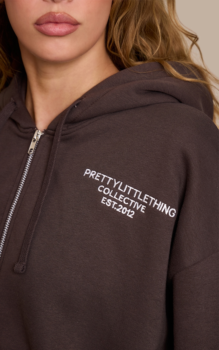 PRETTYLITTLETHING Espresso Print Zip Front Hoodie image 4